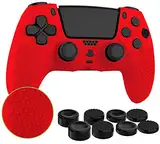 MyGadget Silikon Hülle kompatibel mit PS5 Controller - mit 8 Thumbsticks [ 2X Paar Hoch | 2X Paar Tief] - Playstation 5 Dualsense Wireless Skin in Rot