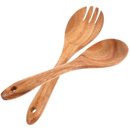 Xthrotsenk 2 Stück Holz Salatbesteck 26cm Salatlöffel Salatgabel Salatbesteck aus Akazienholz Holzbesteck für Mischen Kochen Küchenhelfer