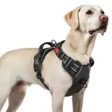rabbitgoo Hundegeschirr Grosse Hunde, Verstellbare Geschirr Hund ohne Zug & Würgen, Anti Zug hundegeschirr mit Griff, weich Gepolsterte Reflektierende Brustgeschirr, Schwarz L