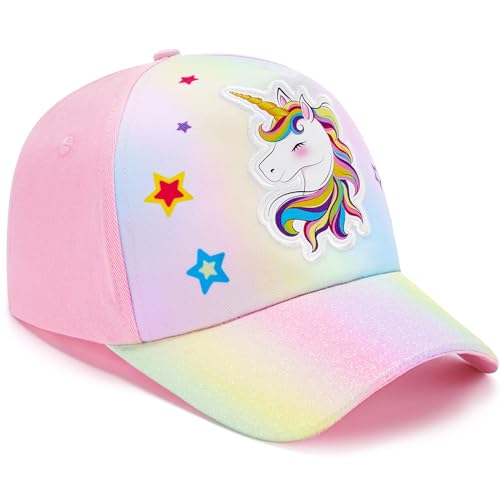 WAWSAM Einhorn Mädchen Baseballkappe Verstellbarer Basecap Kinder Snapback Trucker Cap Baumwolle Cappy Mädchen Mütze Sonnenhut für Reisen Schule Outdoor Sportarten