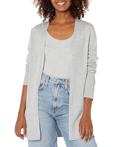 Amazon Essentials Damen Leichte Strickjacke, Vorne Offen (Erhältlich In Übergröße), Hellgrau Meliert, L