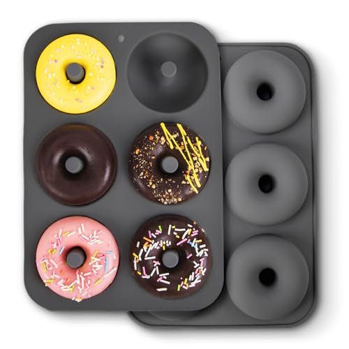 CUISITOOL 2 Stück Silikon-Donut-Formen für 6 Donuts, Antihaftbeschichte Donutformen, BPA-frei, Geeignet für Kuchen Keks Bagels Muffins (Grau)