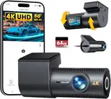 CIEVIE 4K+1080P Dashcam Auto Vorne Hinten mit 64GB SD Karte, 5GHz WiFi Dashcam mit 1,5″ IPS Display, 170° Weitwinkel, G-Sensor, WDR Nachtsicht, Loop-Aufnahme, APP Steuerung, Unterstützt 256 GB Max