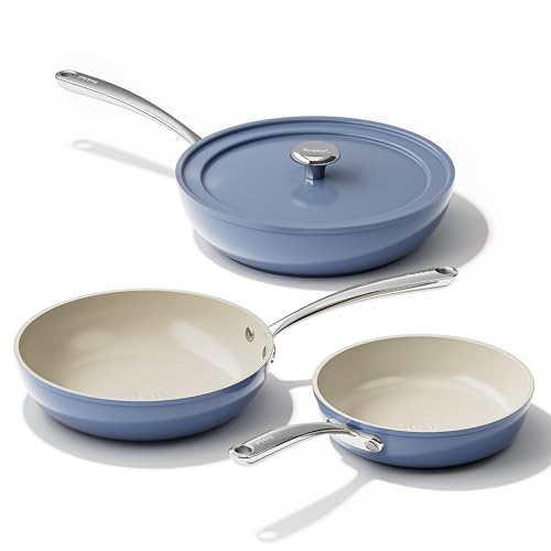 Redchef Pfannenset 4PCS Keramik Aluminium Bratpfannen, Antihaft Keramik-beschichtet Pfannen Induktion 20/24/28 cm für alle Herdarten, PTFE-frei PFAS-frei PFOA-frei, Backofenfest (Blau)