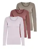 ONLY Damen Onllive Love LS O-Neck TOP 3-Pack, Walnut/Rose Brown/Lavender Fog, M