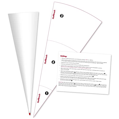 ROTH Schultüten-Rohling 70cm weiß rund Rot(h)-Spitze und Schnittmuster mit Anleitung zum Selbernähen Einer Stoffschultüte