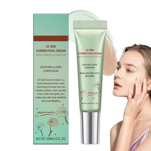 CC Cream Red Correct, Gegen Rötungen Creme mit Centella Asiatica, Full Cover Concealer mit Beruhigender Wirkung, Farb Korrektur Creme für einen Natürlich Gleichmäßigen, Feuchtigkeit und SPF Schutz