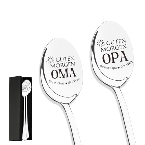 Oma und Opa Geschenke, Weihnachtsgeschenke für Oma Opa, 2 Stück Kaffeelöffel mit Gravur für Beste Oma und Opa, Geburtstagsgeschenk für Oma Opa, Löffel Personalisiert für Großeltern