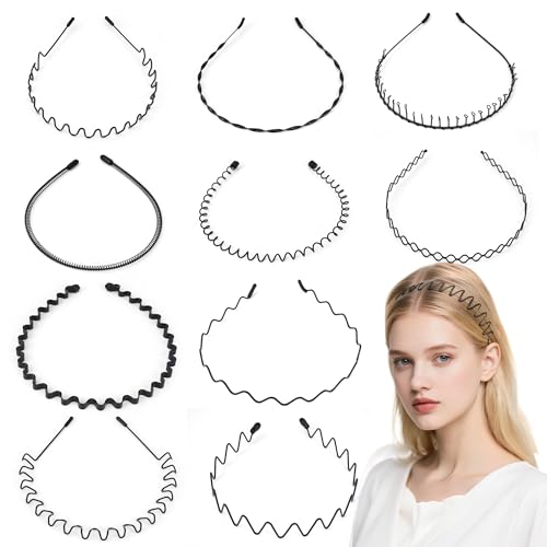 10 Stück Metallische Wellen Haarbänder, Elastische Stirnbänder für Frauen und Männer, Sportliche Kopfband Unisex, Dünnes Haarband für Outdoor, Yoga und Alltag