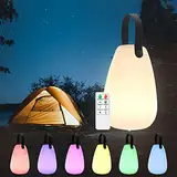 LED Akku Outdoor Lampe, mit Warmweißem 7 Farben Dimmbares Kabelloses Tischlampe, USB Wiederaufladbare IP44 Wasserdichtes Tischleuchte für Außen/Indoor Garten Restaurant Camping (Glatt,L)