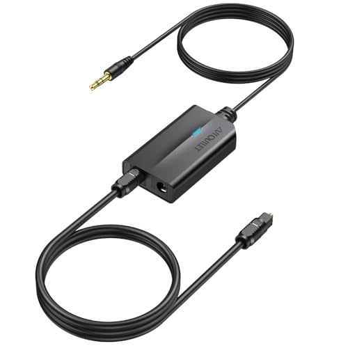 AUTOUTLET AD Wandler, Analog zu Digital Audio Konverter Analog Digital Wandler 3,5mm AUX zu SPDIF Toslink Konverter Adapter mit 3,5mm Audiokabel+1M Optischem Kabel für TV Computer Laptops Projektoren