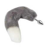 Soft Faux Furry Fuchsschwanz Cosplay Fox Wolf Tail für Frauen Grau/Weiß