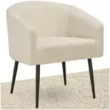 tectake® Lounge Sessel beige mit Polster, Wohnzimmer Möbel, Relaxsessel modern, skandi Loungesessel, Cocktailsessel Bouclé Plüsch Stoff, Armlehnstuhl mit Metallbeinen, Lesesessel Schlafzimmer