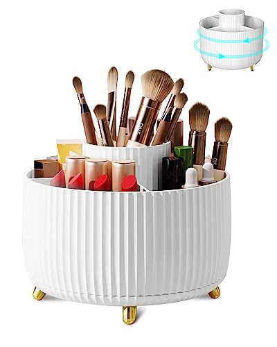 Nuangoo Kosmetik Make Up Organizer, 360°Drehbarer Pinsel Organizer,Kosmetikregal Kosmetik Organizers für Zimmer Decor Frisiertisch,Schlafzimmer,Badezimmer. (weiß)