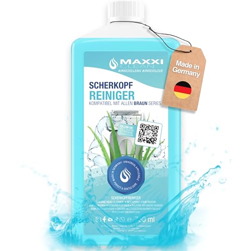 Maxxi Clean | 750 ml Nachfüllflüssigkeit Scherkopfreiniger für Reinigungskartusche | Rasierer Reinigungsflüssigkeit kompatibel mit Braun Reinigungsstation | Reinigungsspray mit Aloe Vera Duft