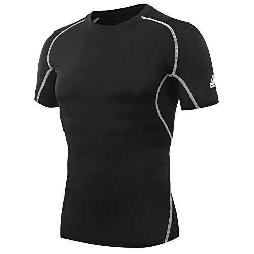 AMZSPORT Herren Kompressions-Shirt Kurzarm Funktionsshirts TOP Schwarz L