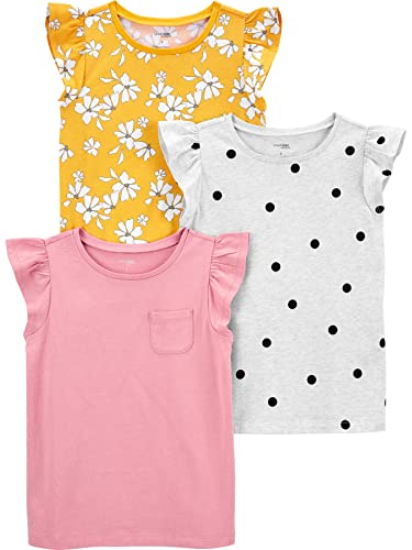 Simple Joys by Carter's Baby Mädchen Short-Sleeve and Tops, Pack of 3 Shirt, Gelb Blumen/Grau Tupfen/Rosa, 18 Monate (3er Pack)