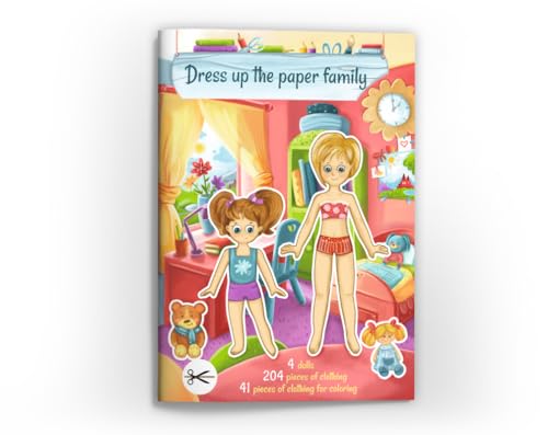 ANZIEHPUPPEN aus Papier zum Ausschneiden: 4 Papierpuppen - eine Familie aus Mama, Papa, Tochter und Sohn mit Kleidungsstücken zum anziehen und Spielen.