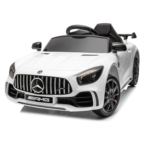 Bonnlo Mercedes-Benz AMG GTR Kinder Elektroauto, 12V 4.5Ah Doppelmotor mit 2.4G Fernbedienung, Auto Spielzeug, Elektrofahrzeuge, ferngesteuertes Auto ab 3 Jahre, Weiß