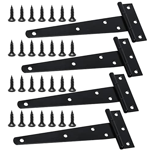 4 Stück T-Scharniere Schwerlast mit Befestigungsschraube, 150 mm T-förmige Scharniere, T-Scharniere Verzinkt für Schuppentore, Gartentor, Fenster