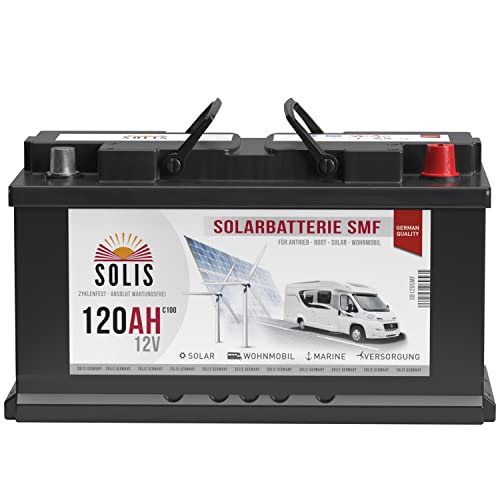 SOLIS Solarbatterie 12V 120Ah Batterie Solar Wohnmobil Wohnwagen Versorgungsbatterie Bootsbatterie vorgeladen wartungsfrei