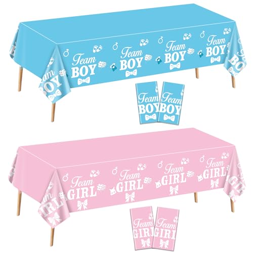 XJLANTTE 4 Stück Gender Reveal Tischdecken – rechteckige rosa und Blaue Tischdecke Gender Reveal Ideen für Partyzubehör für Jungen oder Mädchen, 139,9 x 218,6 cm (Gender Reveal-2)