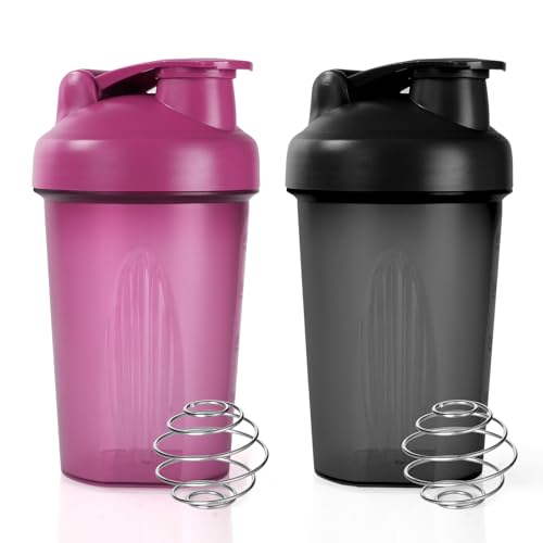 ACWOO Protein Shaker, 500ml Eiweiß Shaker, proteinshaker mit Messskala - BPA Frei, auslaufsicher, Langlebiger, Geruchsneutraler Shake Becher, Shaker für cremige Whey Proteinpulver Shakes（Schwarz+Lila）