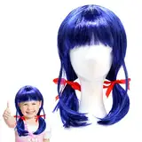Ladybug Perücke Kinder, Kurze Blau Cosplay Perücke, Ladybird Perücke Mädchen mit Roten Schleifen, Anime Cosplay Wig, Kunstfaser Perücke, für Mädchen Cosplay Anime Kostüm Karneval Maskerade