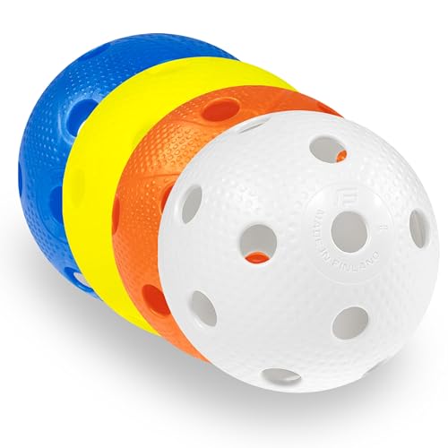 Fat Pipe Floorball & Unihockey Ball 4er Set Wettkampfball + Trainingsball mit IFF Zertifikat für geprüfte Qualität | Made in Finland (Color Mix)