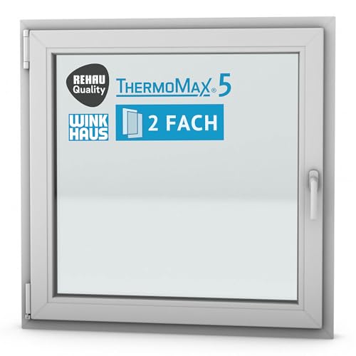 ThermoMax 5 Classic Kunststoff-Fenster, Uw-Wert 1,3, BxH: 100x100cm / 1000x1000mm, DIN links (Griff rechts), mit 2-fach Wärme-Isolier-Verglasung, Winkhaus Sicherheitssystem & Rehau Profil