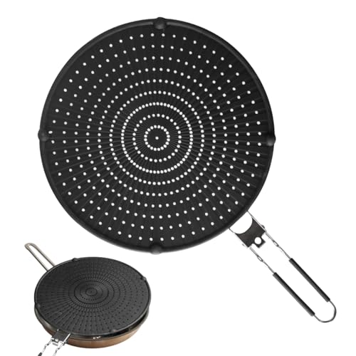 LiangYuanZen 32cm Silikon Spritzschutz Pfannen,mit klappbarem Griff,pfannenspritzschutz universal,spritzschutz für pfannen,pfannen spritzschutz zum Schutz vor Fettspritzern,Schwarz