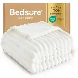 BEDSURE Kuscheldecke Flauschig - Wolldecke & Fleecedecke, Sofadecke, Weiche Warme Grobe Korddecke für Zimmer Deko, Wohn- & Kuscheldecken, Tagesdecke, Wollweiß, 150 x 200 cm