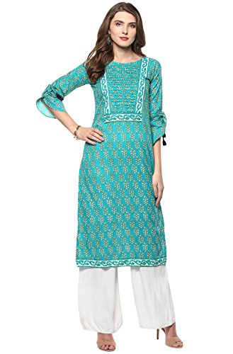 Janasya Indian Tunic Tops Baumwolle Kurti für Frauen (JNE2153 - KR - 278 - S) Türkis