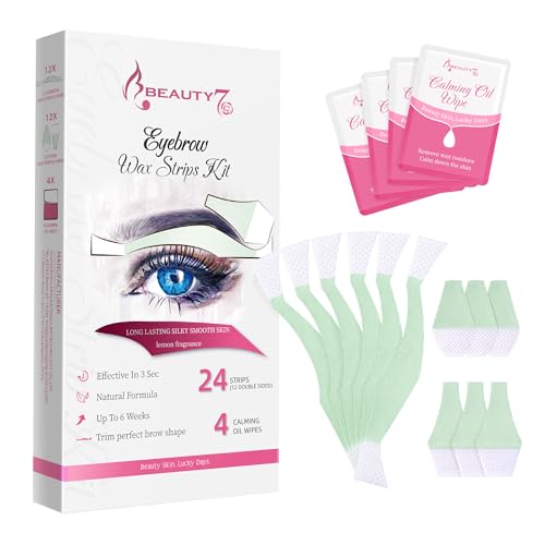 Beauty7 Augenbrauen Wachsstreifen vorgeschnitten augenbrauen wachs 24stk augenbrauen wax streifen mit 4stk Reiniger Öl Tücher Schmerzfrei enthaarungsstreifen augenbrauen schnell persian wax strips