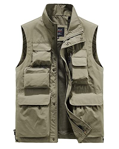 Oralidera Herren Outdoor Multifunktionsweste Sommer Anglerweste Fotografie Freizeitweste für Jagd Angeln Camping Leicht Safari Weste, A-Khaki, XL