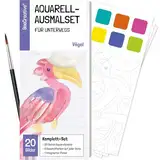 Aquarell Ausmalbuch für Kinder ab 5 bis 8 Jahren, Wasserfarben-Ausmalblock zum Abreißen, Kinder-Malblock-Set mit Aquarellpapier, Farben und Pinsel, Ausmalen für unterwegs