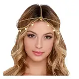 YUNHENTONG Wahrsagerin Kopfschmuck Boho Kopfkette Orientalisch Haarkette Gold Cleopatra Kopfschmuck Gold Stirnkette Haarreif Wahrsagerin Griechische Göttin Accessoires Bollywood Schmuck