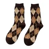 XTBFOOJ Socken Damen 39-42 Damen-Socken mit Retro-Muster, mittellange Wadensocken, dicker, warmer College-Stil für den Herbst und Winter Socken Zähne (1-Coffee, One Size) Tennissocken Kurz