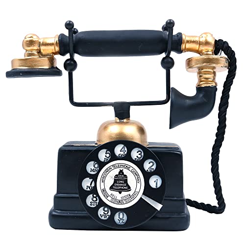 CENPEK Antikes Telefon, kreatives Retro-Telefon, dekoratives Telefon, Harz, Drehwahltelefon, Dekoration, Café, Bar, Fensterdekoration, Heimdekoration, Requisiten (schwarz)