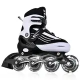 MGYZM Inliner für Kinder, größenverstellbare Inline Skates für Kinder, Erwachsene Mädchen und Jungen Inline Skates, Rollschuhe für Drinnen und Draußen, Schwarz und Weiß (Large)