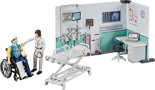 bruder 62711 - Bworld Krankenstation, Ärztin, Patient, Ausrüstung, Büroausstattung, Wandregal, Krankenbett, Rollstuhl, Hintergrundelemente - 1:16 Sanitäter Krankenhaus Rettungsdienst