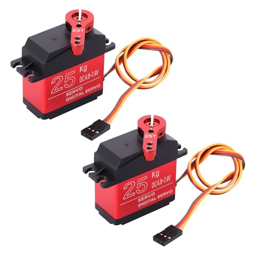 QIQIAZI Servomotor 25KG,2 Stücke Servo Digital Metal,Servo Motor Digitaler Servomotor RC Servo 180° für RC Flugzeug Hubschrauber/RC Auto Boot für Arduino