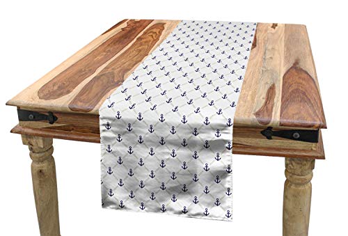 ABAKUHAUS Anker Tischläufer, Yacht Schiff Cruise, Esszimmer Küche Rechteckiger Dekorativer Tischläufer, 40 x 180 cm, Weiß Marineblau