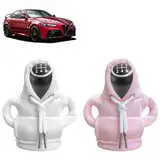 SXCCNW Auto Schaltknauf Abdeckung, 2 Stück Schaltknauf Abdeckung, Schaltknauf überzug Schaltknauf Hoodie Abdeckung Car Shifter Hoodie für Auto Schalthebel Dekoration Zubehör 15 x 13 cm Rosa Weiß