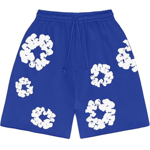 Generisch Herren DT T-Shirt und Shorts Set Zweiteiler Sommer Outfit Streatwear Trainingsanzüge Jogginganzug Männer Baggy Y2k Blumen Tracksuit Sportanzug 2 Teiler Kurzarm Set Damen Loungewear