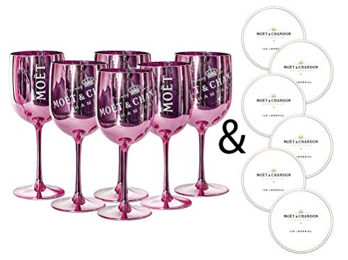 Moët & Chandon Ice Impérial Champagner & Prosecco Acryl Gläser Becher mit einem Set Papieruntersetzer rose x6