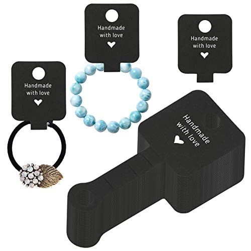 jijAcraft 100 Stück Ohrring Halsketten Display Karten Schmuck Armband Display Karten Kraftpapier Schmuck Display für Halsketten, Armbändern,Fußkettchen, Haarringen,Schmuck Hängeetiketten (Schwarz)