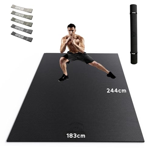 HAPBEAR Extra Groß Breit Sportmatte Fitnessmatte Gymnastikmatte rutschfest-Yogamatte 244m x 183cm x 8mm Dicke, Hoher Dichte Ultra Haltbar PVC,Trainingsmatten mit Fitnessbänder, Schuhfreundlich-05