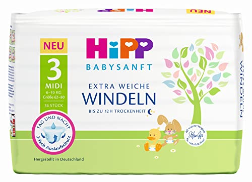 HiPP Babysanft Windeln Midi 3 Carry, 3er Pack (3 x 1 x 36 Stück)