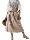 Achsoo Baumwolle Leinen Schürzen Einfarbig Japanischer Stil Kreuz Zurück Schürze mit Tasche Retro Literatur Kunst Blumenladen Kleidung für Damen Herren Küche Kochschürzen (Beige-A)